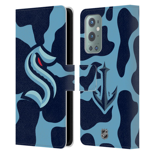 NHL Seattle Kraken Cow Pattern Leather Book Wallet Case Cover For OnePlus 9