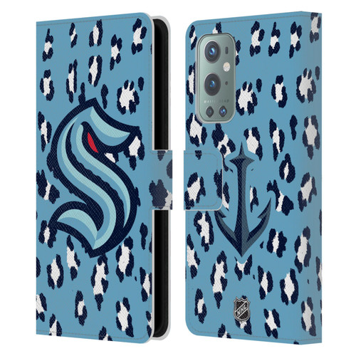 NHL Seattle Kraken Leopard Patten Leather Book Wallet Case Cover For OnePlus 9