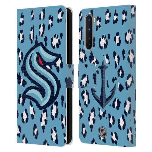 NHL Seattle Kraken Leopard Patten Leather Book Wallet Case Cover For OnePlus Nord 5G