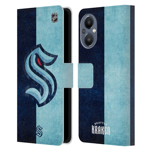 NHL Seattle Kraken Half Distressed Leather Book Wallet Case Cover For OnePlus Nord N20 5G