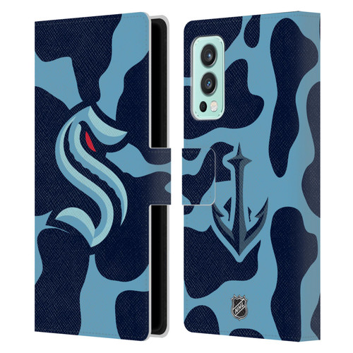 NHL Seattle Kraken Cow Pattern Leather Book Wallet Case Cover For OnePlus Nord 2 5G