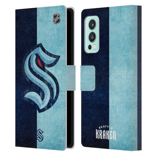 NHL Seattle Kraken Half Distressed Leather Book Wallet Case Cover For OnePlus Nord 2 5G
