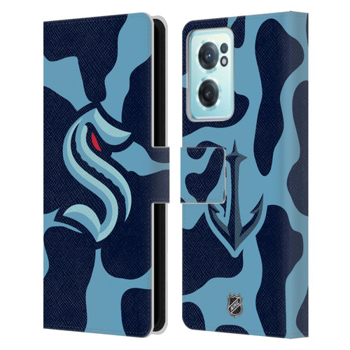 NHL Seattle Kraken Cow Pattern Leather Book Wallet Case Cover For OnePlus Nord CE 2 5G