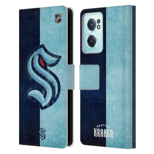 NHL Seattle Kraken Half Distressed Leather Book Wallet Case Cover For OnePlus Nord CE 2 5G