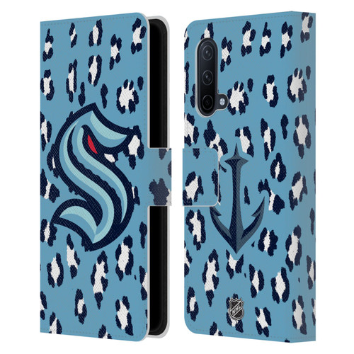 NHL Seattle Kraken Leopard Patten Leather Book Wallet Case Cover For OnePlus Nord CE 5G