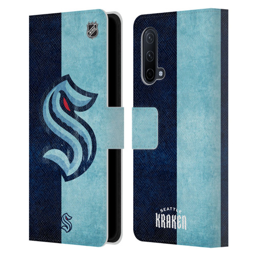 NHL Seattle Kraken Half Distressed Leather Book Wallet Case Cover For OnePlus Nord CE 5G