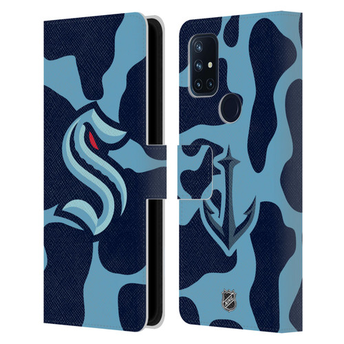 NHL Seattle Kraken Cow Pattern Leather Book Wallet Case Cover For OnePlus Nord N10 5G