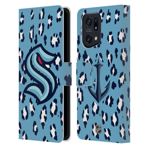 NHL Seattle Kraken Leopard Patten Leather Book Wallet Case Cover For OPPO Find X5 Pro