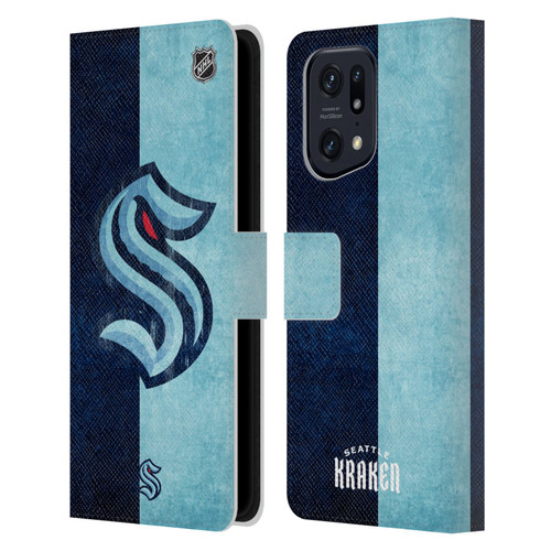 NHL Seattle Kraken Half Distressed Leather Book Wallet Case Cover For OPPO Find X5 Pro