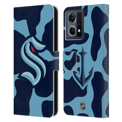 NHL Seattle Kraken Cow Pattern Leather Book Wallet Case Cover For OPPO Reno8 4G