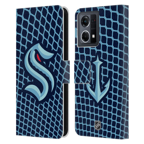 NHL Seattle Kraken Net Pattern Leather Book Wallet Case Cover For OPPO Reno8 4G