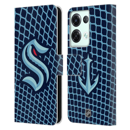 NHL Seattle Kraken Net Pattern Leather Book Wallet Case Cover For OPPO Reno8 Pro