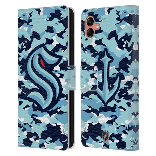 NHL Seattle Kraken Camouflage Leather Book Wallet Case Cover For Samsung Galaxy A04 (2022)