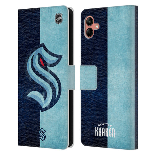 NHL Seattle Kraken Half Distressed Leather Book Wallet Case Cover For Samsung Galaxy A04 (2022)