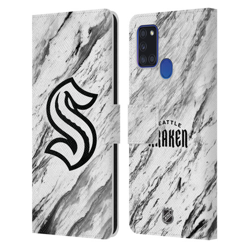 NHL Seattle Kraken Marble Leather Book Wallet Case Cover For Samsung Galaxy A21s (2020)