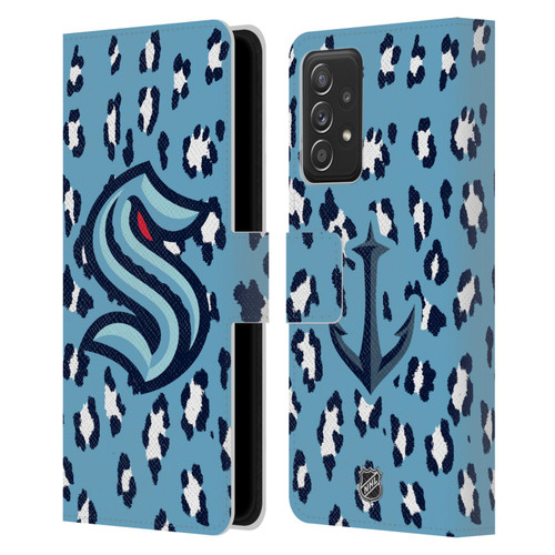 NHL Seattle Kraken Leopard Patten Leather Book Wallet Case Cover For Samsung Galaxy A52 / A52s / 5G (2021)