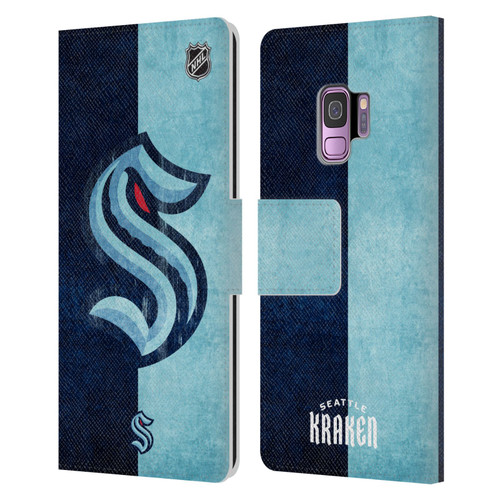 NHL Seattle Kraken Half Distressed Leather Book Wallet Case Cover For Samsung Galaxy S9