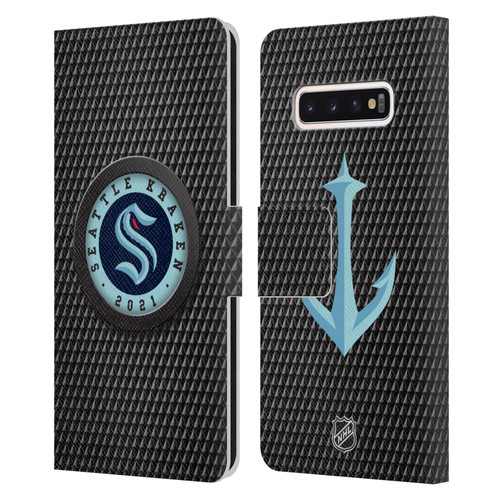 NHL Seattle Kraken Puck Texture Leather Book Wallet Case Cover For Samsung Galaxy S10