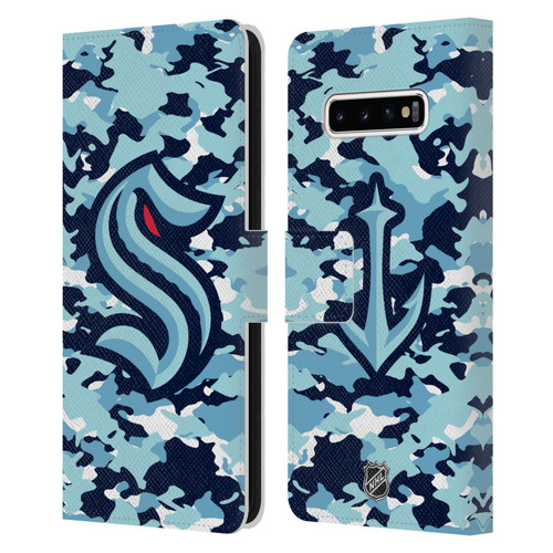 NHL Seattle Kraken Camouflage Leather Book Wallet Case Cover For Samsung Galaxy S10+ / S10 Plus