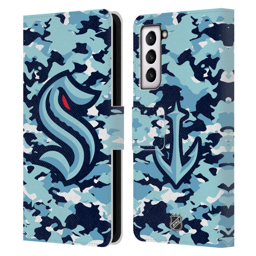 NHL Seattle Kraken Camouflage Leather Book Wallet Case Cover For Samsung Galaxy S21 5G