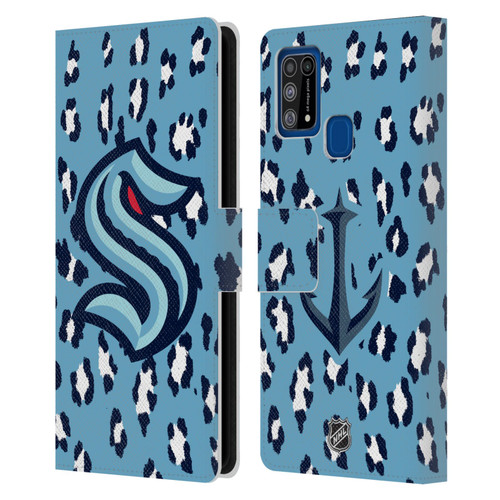 NHL Seattle Kraken Leopard Patten Leather Book Wallet Case Cover For Samsung Galaxy M31 (2020)