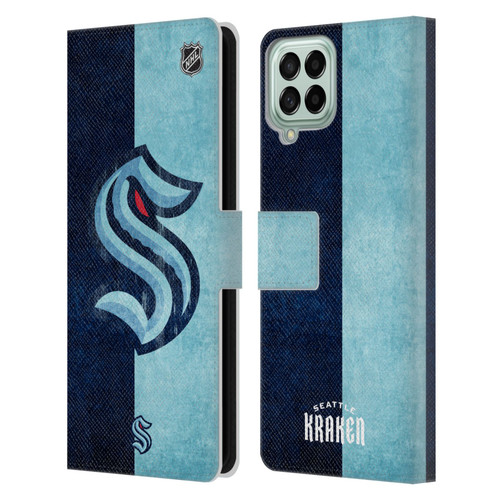 NHL Seattle Kraken Half Distressed Leather Book Wallet Case Cover For Samsung Galaxy M53 (2022)