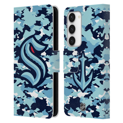 NHL Seattle Kraken Camouflage Leather Book Wallet Case Cover For Samsung Galaxy S23 5G