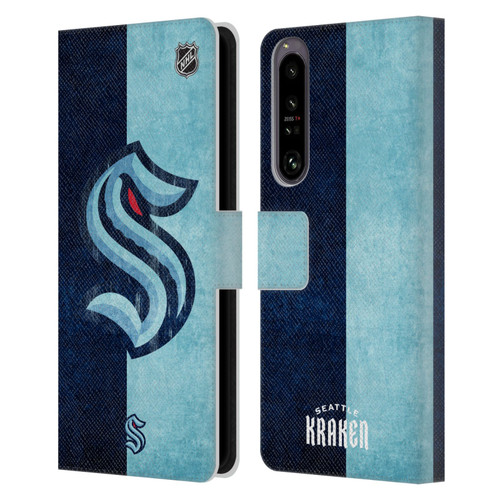 NHL Seattle Kraken Half Distressed Leather Book Wallet Case Cover For Sony Xperia 1 IV