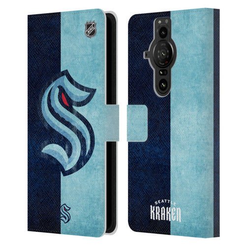 NHL Seattle Kraken Half Distressed Leather Book Wallet Case Cover For Sony Xperia Pro-I