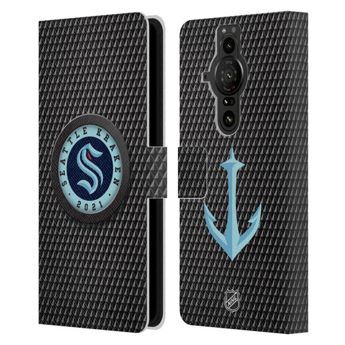 NHL Seattle Kraken Puck Texture Leather Book Wallet Case Cover For Sony Xperia Pro-I