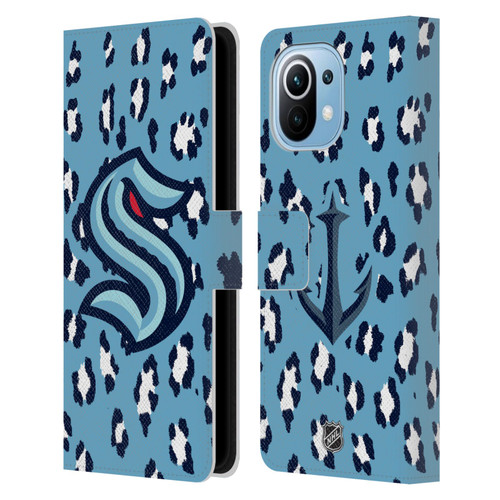 NHL Seattle Kraken Leopard Patten Leather Book Wallet Case Cover For Xiaomi Mi 11