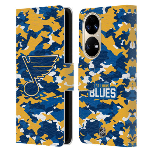 NHL St Louis Blues Camouflage Leather Book Wallet Case Cover For Huawei P50
