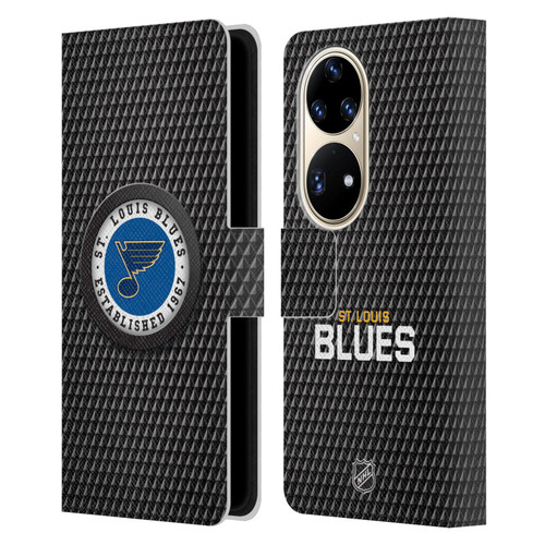 NHL St Louis Blues Puck Texture Leather Book Wallet Case Cover For Huawei P50 Pro