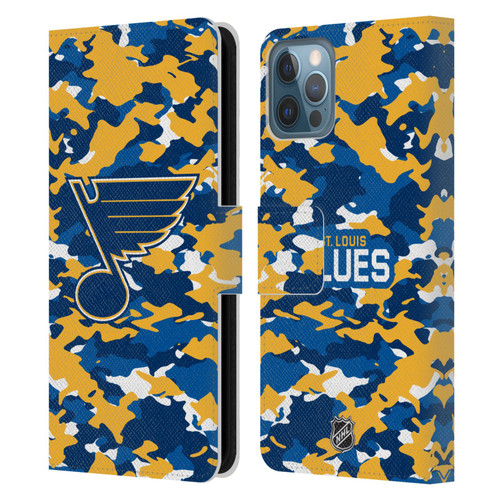 NHL St Louis Blues Camouflage Leather Book Wallet Case Cover For Apple iPhone 12 / iPhone 12 Pro