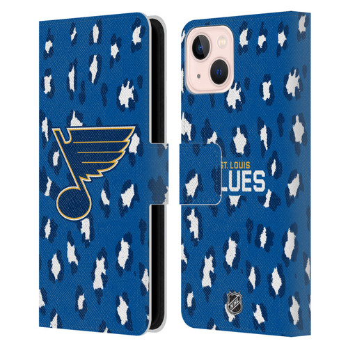 NHL St Louis Blues Leopard Patten Leather Book Wallet Case Cover For Apple iPhone 13