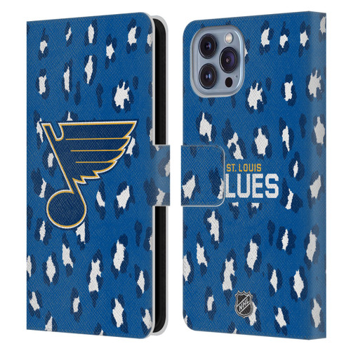 NHL St Louis Blues Leopard Patten Leather Book Wallet Case Cover For Apple iPhone 14