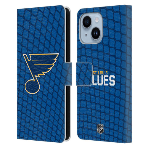 NHL St Louis Blues Net Pattern Leather Book Wallet Case Cover For Apple iPhone 14 Plus