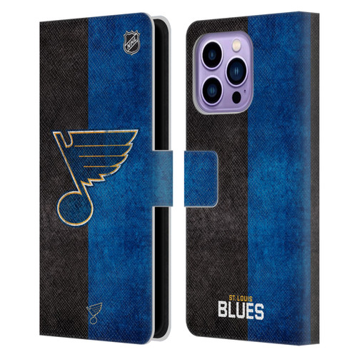 NHL St Louis Blues Half Distressed Leather Book Wallet Case Cover For Apple iPhone 14 Pro Max