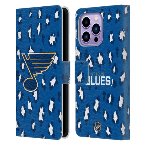 NHL St Louis Blues Leopard Patten Leather Book Wallet Case Cover For Apple iPhone 14 Pro Max