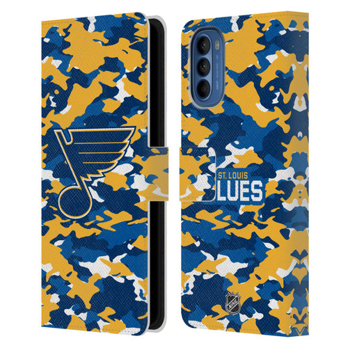NHL St Louis Blues Camouflage Leather Book Wallet Case Cover For Motorola Moto G41