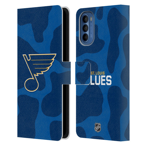 NHL St Louis Blues Cow Pattern Leather Book Wallet Case Cover For Motorola Moto G41