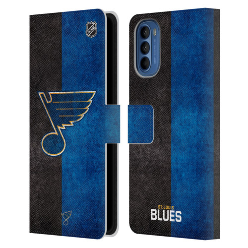 NHL St Louis Blues Half Distressed Leather Book Wallet Case Cover For Motorola Moto G41