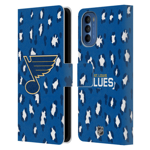NHL St Louis Blues Leopard Patten Leather Book Wallet Case Cover For Motorola Moto G41