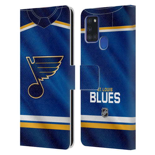 NHL St Louis Blues Jersey Leather Book Wallet Case Cover For Samsung Galaxy A21s (2020)
