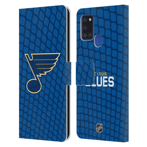 NHL St Louis Blues Net Pattern Leather Book Wallet Case Cover For Samsung Galaxy A21s (2020)