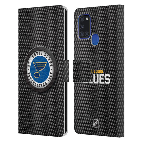 NHL St Louis Blues Puck Texture Leather Book Wallet Case Cover For Samsung Galaxy A21s (2020)