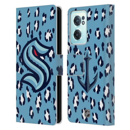NHL Seattle Kraken Leopard Patten Leather Book Wallet Case Cover For OnePlus Nord CE 2 5G