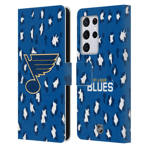 NHL St Louis Blues Leopard Patten Leather Book Wallet Case Cover For Samsung Galaxy S21 Ultra 5G