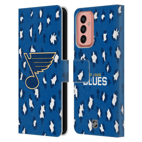 NHL St Louis Blues Leopard Patten Leather Book Wallet Case Cover For Samsung Galaxy M13 (2022)