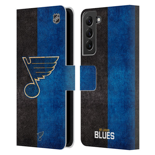 NHL St Louis Blues Half Distressed Leather Book Wallet Case Cover For Samsung Galaxy S22+ 5G